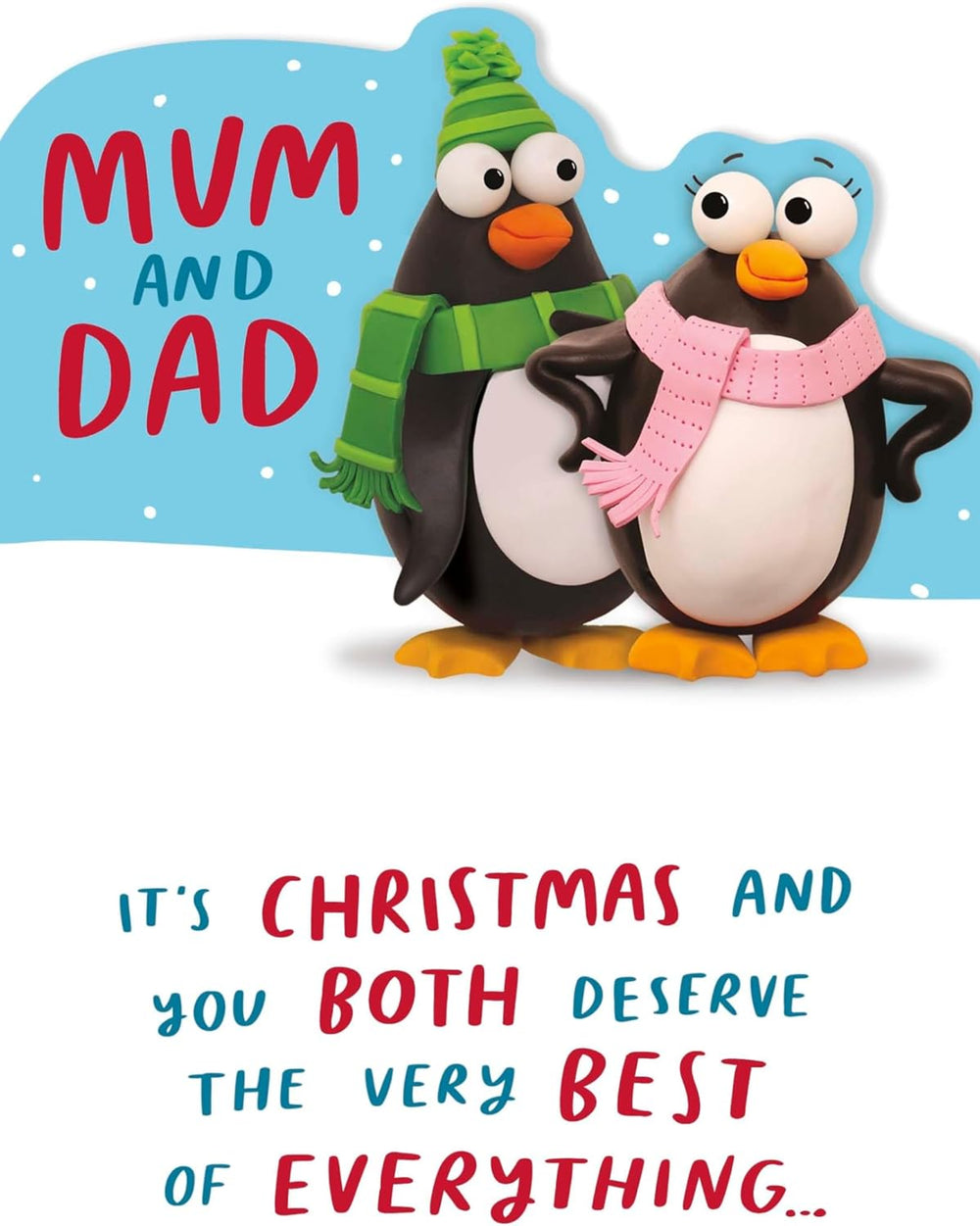 UK Greetings Christmas greeting card featuring funny penguin design for Mum and Dad from the crackers collection.