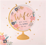 UK Greetings Mother’s Day card featuring a cut-out globe design, perfect for celebrating wives and mothers.