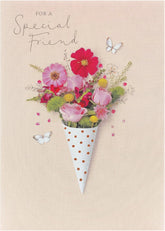 UK Greetings floral birthday card featuring a cute photographic floral design, perfect for celebrating special occasions.