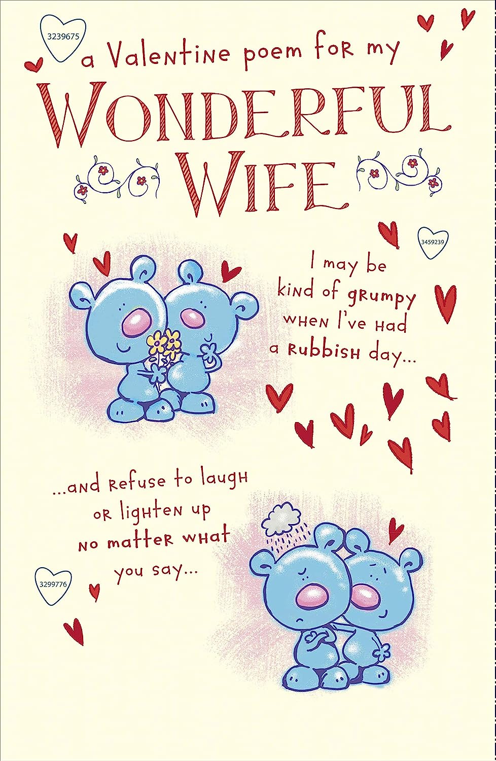 UK Greetings cute teddy bear wife Valentine's Day card featuring a lovable teddy bear and heartfelt message for special occasions.