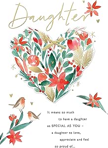 UK Greetings Daughter Heart Foiled Christmas Card featuring a festive design with a heartfelt message and shiny foil accents.