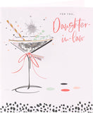 UK Greetings Daughter-in-Law Birthday Card featuring a colorful cocktail neon lustre design, perfect for celebrating special occasions.