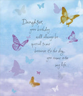 UK Greetings daughter's birthday card featuring heartfelt message and colorful design, perfect for celebrating her special day.