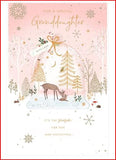 UK Greetings Deer Snow Globe Christmas Card featuring festive deer and snow globe design for granddaughter holiday greeting.