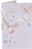 UK Greetings Mum birthday card featuring delicate butterfly design with colorful illustrations on a white background.