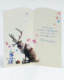 UK Greetings Disney 4th birthday card for girls featuring Elsa and Anna from Frozen with envelope.