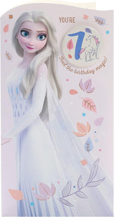Disney Frozen 7th birthday greeting card for girls by UK Greetings featuring Elsa and a matching envelope.