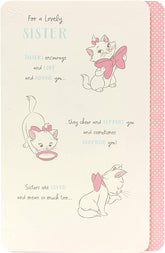 UK Greetings Disney Aristocats Marie Sister birthday greeting card featuring Marie the cat from Disney's Aristocats.