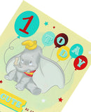 UK Greetings Disney Dumbo 1 Today birthday greeting card featuring Dumbo the elephant with colorful birthday-themed design.