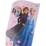 Disney Frozen Princess Anna and Elsa birthday greeting card by UK Greetings featuring a colorful design for a 4th birthday celebration.