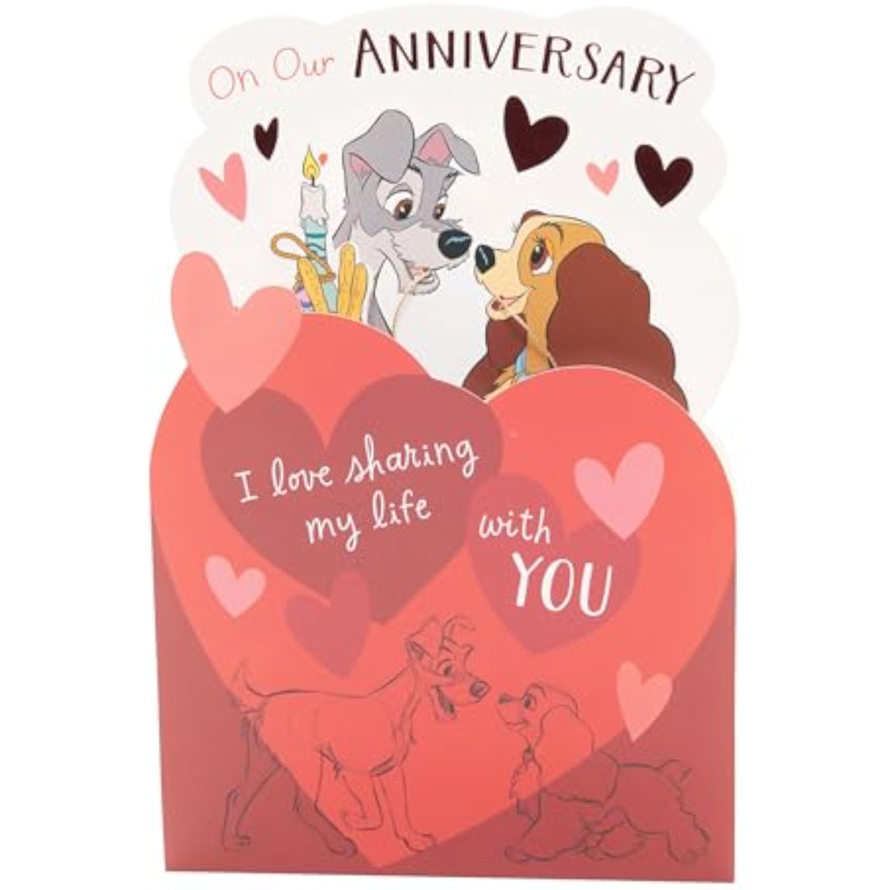 UK Greetings Disney Lady & the Tramp anniversary greeting card with a stunning pop-up design for him or her.