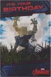 Disney Marvel Avengers 3D holographic birthday card by UK Greetings featuring colorful superhero characters and vibrant design.