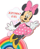 UK Greetings Disney Minnie Mouse birthday greeting card featuring Minnie Mouse illustration and colorful birthday design.