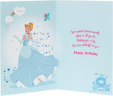 UK Greetings Disney Princes birthday card featuring colorful princess characters on the front, ideal for celebrating birthdays.