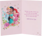 Disney Princess design birthday card for daughter by UK Greetings, featuring colorful princess illustrations on a greeting card.