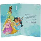 Disney Princess girls 5th birthday greeting card by UK Greetings featuring colorful princess illustrations and a matching badge.