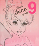 UK Greetings Disney Princess Tinker Bell birthday greeting card for age 9 featuring colorful Tinker Bell illustration.