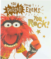 UK Greetings Disney's Muppets congratulations card for passing exams, featuring colorful Muppets characters on the front.