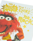 UK Greetings Disney Muppets congratulations card for passing exam, featuring colorful Muppets characters on the front.