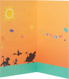 UK Greetings Disney Lion King birthday card featuring Simba and friends, suitable for boys and girls celebrating a birthday.
