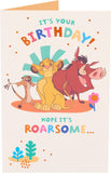UK Greetings Disney Lion King birthday card featuring Simba and friends for boys and girls, perfect for celebrating birthdays.