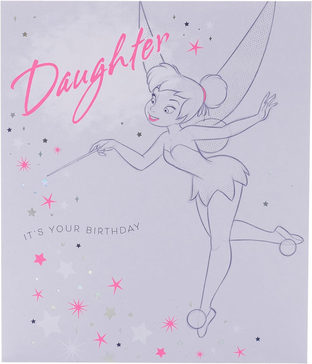 Disney Tinker Bell birthday greeting card by UK Greetings featuring a colorful Tinker Bell design for daughters.