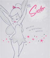 Disney Tinkerbell Sister birthday greeting card by UK Greetings featuring Tinkerbell and fairy-themed design.