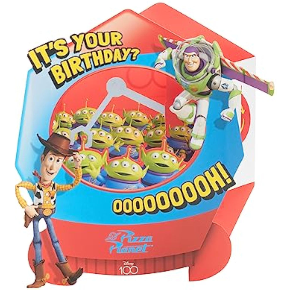 Disney Toy Story greeting card by UK Greetings featuring Woody and Buzz Lightyear in a grabber machine design for birthdays.