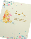 Disney Winnie the Pooh Auntie birthday greeting card by UK Greetings featuring Pooh and friends on the front.