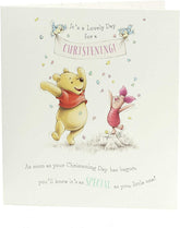UK Greetings Disney Winnie the Pooh christening greeting card featuring Winnie the Pooh with a soft, colorful design.