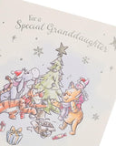 UK Greetings Disney Winnie the Pooh granddaughter Christmas card featuring Winnie the Pooh and festive holiday design.