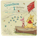 UK Greetings Disney Winnie the Pooh grandson 1st birthday card featuring Pooh Bear and colorful birthday design.