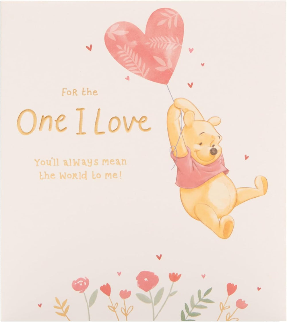 Disney Winnie the Pooh Valentine’s Day greeting card by UK Greetings featuring a balloon design and "One I Love" message.