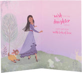 UK Greetings Disney Wish birthday card for daughter featuring Asha design, colorful illustration, and festive theme.