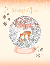 UK Greetings Doe and Deer Christmas card featuring festive holiday illustrations and "Wonderful Mum" message.