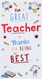UK Greetings Doodle Design Thank You Teacher Card showing colorful doodle artwork on the front, perfect for expressing gratitude to teachers.