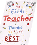UK Greetings Doodle Design Thank You Teacher Card, colorful greeting card with playful doodle artwork for teachers