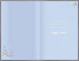 UK Greetings Easter greeting card featuring a silver cross and floral design for the Holy Season, perfect for Easter celebrations.