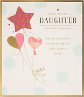 UK Greetings exam congratulations card for daughter, featuring a cheerful design to celebrate exam results and achievements.