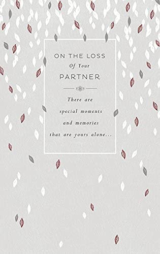 UK Greetings sympathy greeting card featuring falling leaves design for loss of a partner, with a thoughtful "Thinking of You" message.