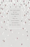UK Greetings sympathy greeting card featuring falling leaves design for loss of a partner, with a thoughtful "Thinking of You" message.