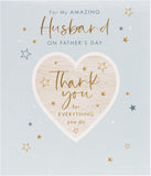 UK Greetings Father's Day card for husband with thank you message, featuring a festive design on the front.