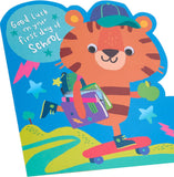 UK Greetings first day at school greeting card for boys featuring a cute tiger cartoon with an envelope.