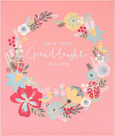 UK Greetings floral Easter card featuring a lovely design for granddaughter, perfect for celebrating spring and special occasions.