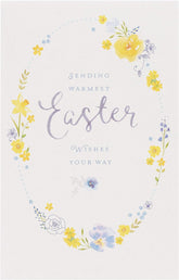 Set of five UK Greetings floral design traditional Easter greeting cards with colorful spring floral illustrations.