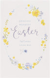 Set of five UK Greetings floral design traditional Easter greeting cards with colorful spring floral illustrations.