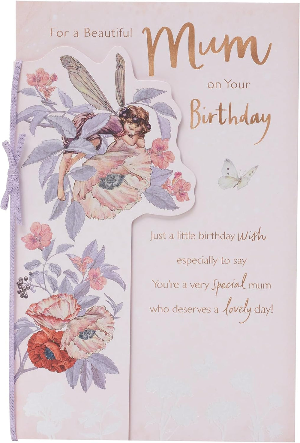 UK Greetings floral fairy birthday card featuring colorful fairy design and floral accents, ideal for celebrating mums.