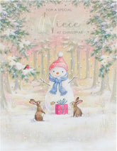 UK Greetings Christmas card featuring a snowman design, perfect for a wonderful niece during the holiday season.