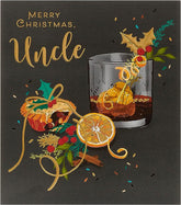 UK Greetings Christmas card for an uncle, featuring a classic and sophisticated foil finish with festive holiday design.