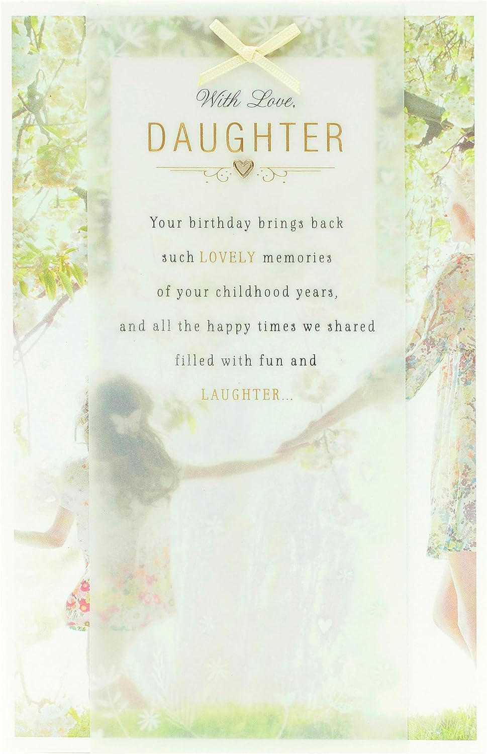 UK Greetings birthday card for daughter with nostalgic childhood memories, featuring colorful illustrations and heartfelt message.
